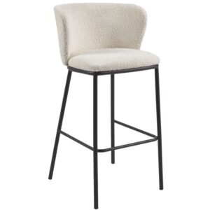 Kave Home Bílá bouclé barová židle Ciselia 75 cm