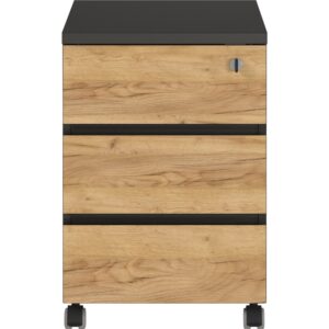 Germania Tmavě šedý pojízdný kontejner Lissabon 41 x 50 cm s dubovým dekorem