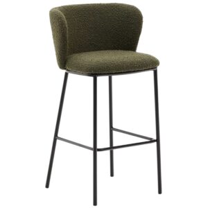 Kave Home Zelená bouclé barová židle Ciselia 75 cm
