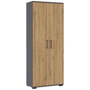 Germania Tmavě šedá kancelářská skříň Profi 2.0 200 x 80 cm s dubovým dekorem