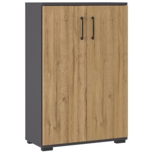 Germania Tmavě šedá kancelářská skříň Profi 2.0 123 x 80 cm s dubovým dekorem