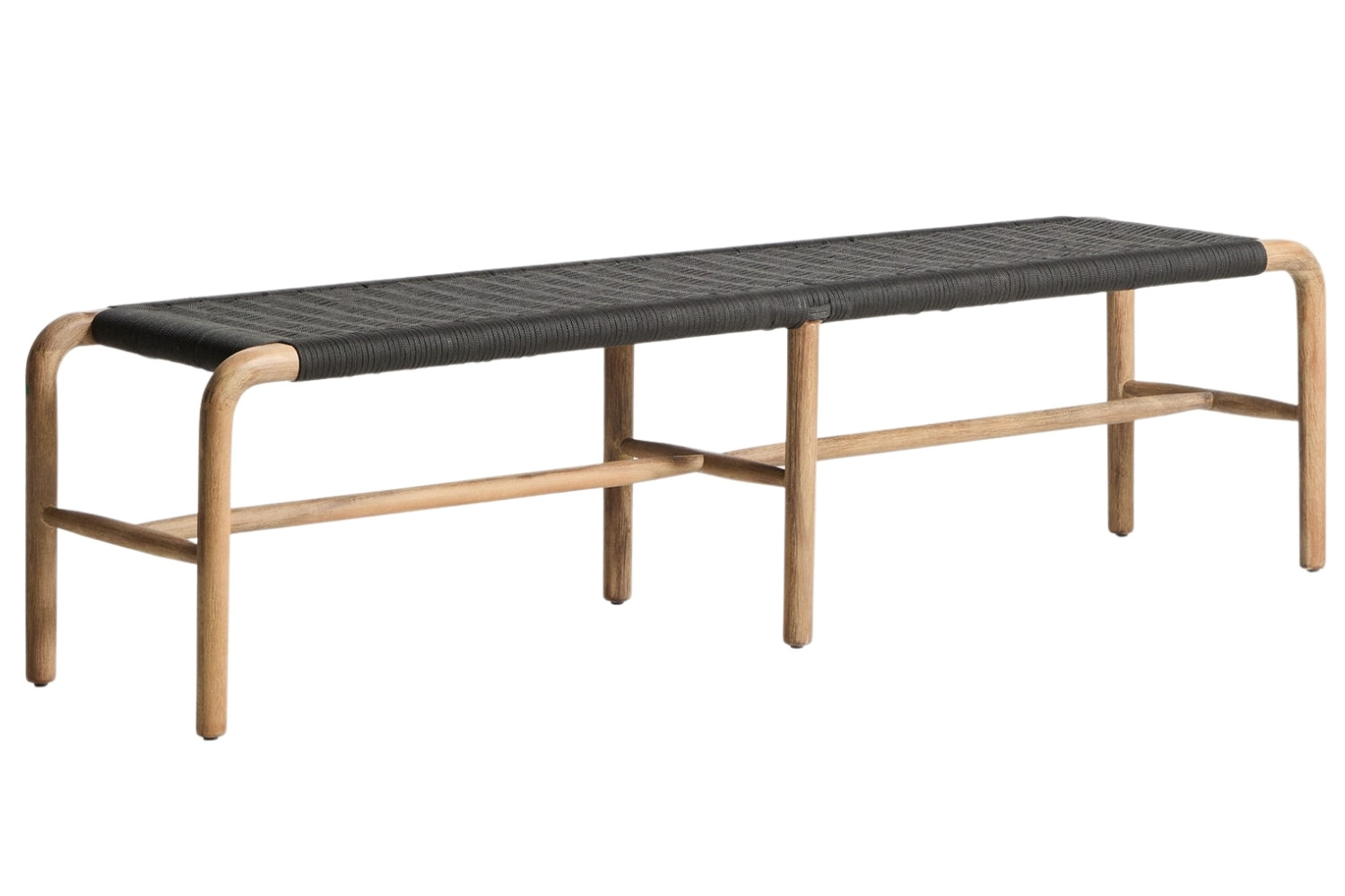 Kave Home Dřevěná zahradní lavice Alipa 180 cm s tmavě šedým výpletem