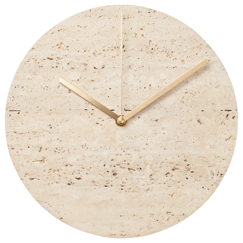 Bolia Travertinové nástěnné hodiny Tima 28 cm s dubovou deskou