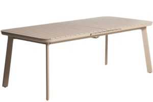 Kave Home Béžový kovový zahradní rozkládací stůl Izola 220/280 x 100 cm